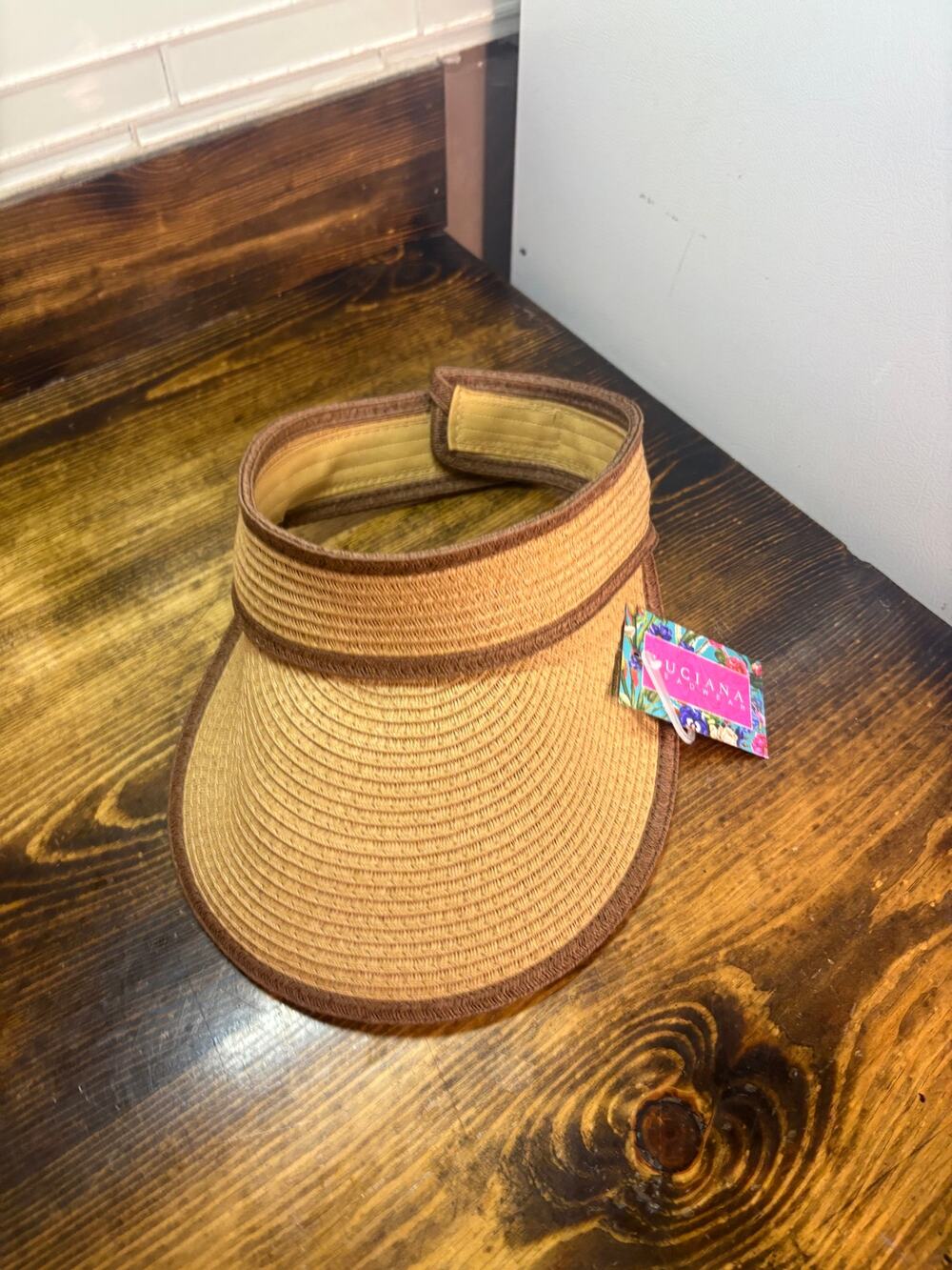 tan woven sun visor